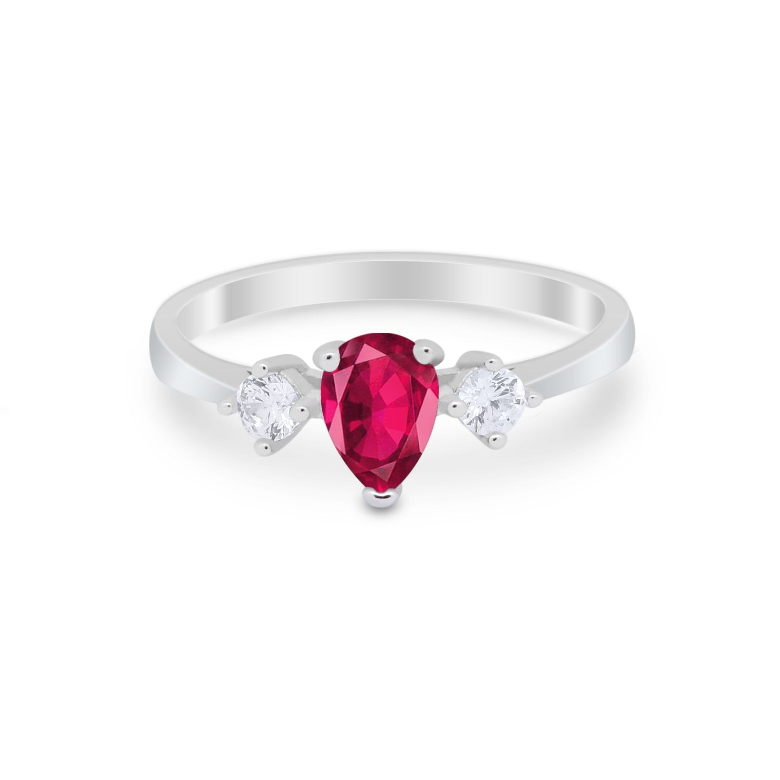 Three Stone Wedding Ring Pear Round Simulated Cubic Zirconia 925 Sterling Silver
