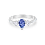 Three Stone Wedding Ring Pear Round Simulated Cubic Zirconia 925 Sterling Silver
