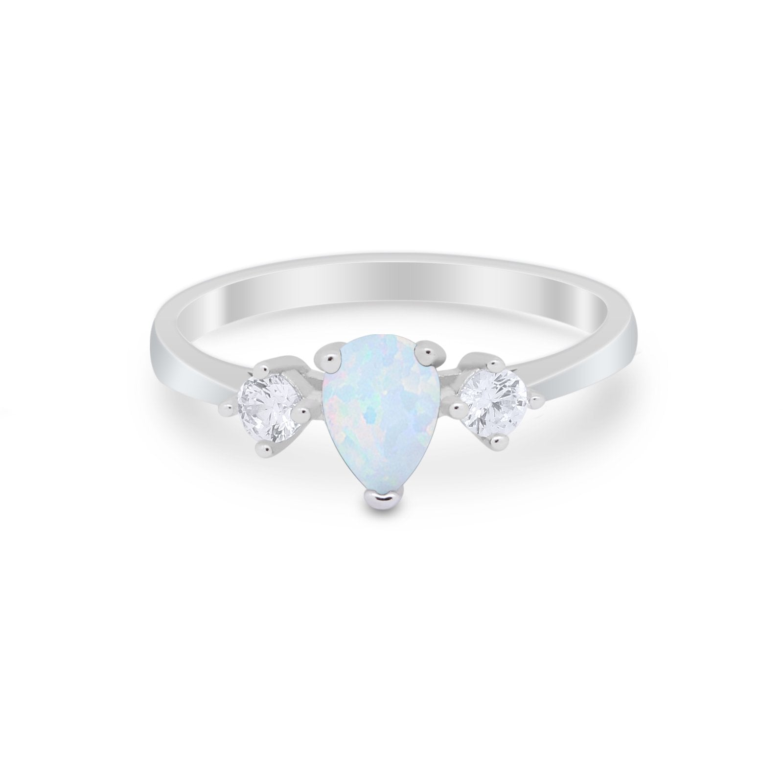 Three Stone Wedding Ring Pear Round Simulated Cubic Zirconia 925 Sterling Silver