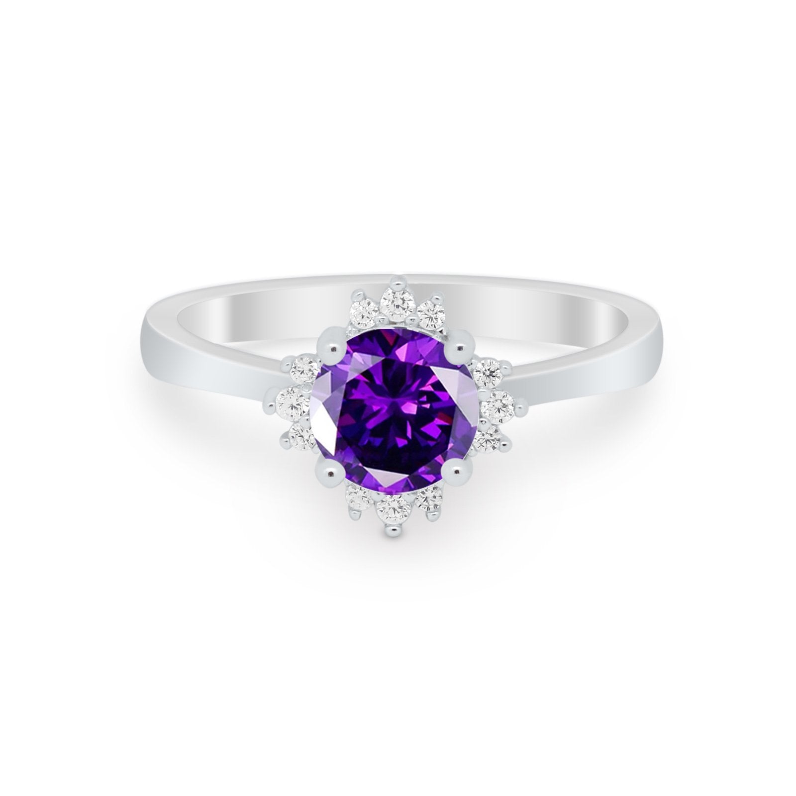 Halo Floral Art Deco Wedding Engagement Ring Round CZ 925 Sterling Silver