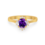Halo Floral Art Deco Wedding Engagement Ring Round CZ 925 Sterling Silver