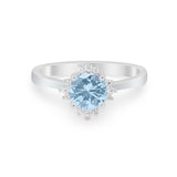 Halo Floral Art Deco Wedding Engagement Ring Round CZ 925 Sterling Silver