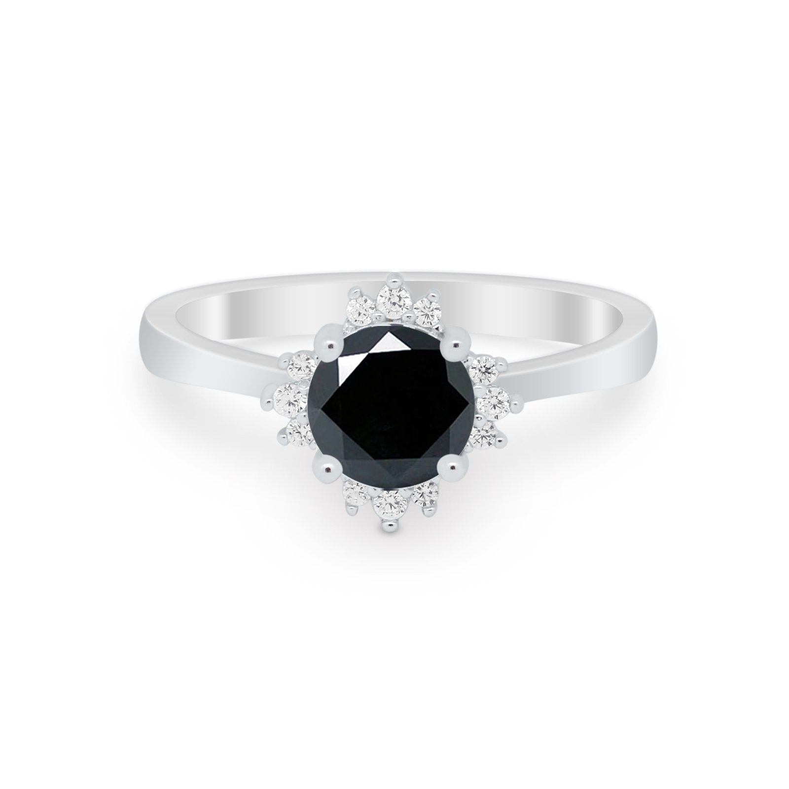 Halo Floral Art Deco Wedding Engagement Ring Round CZ 925 Sterling Silver