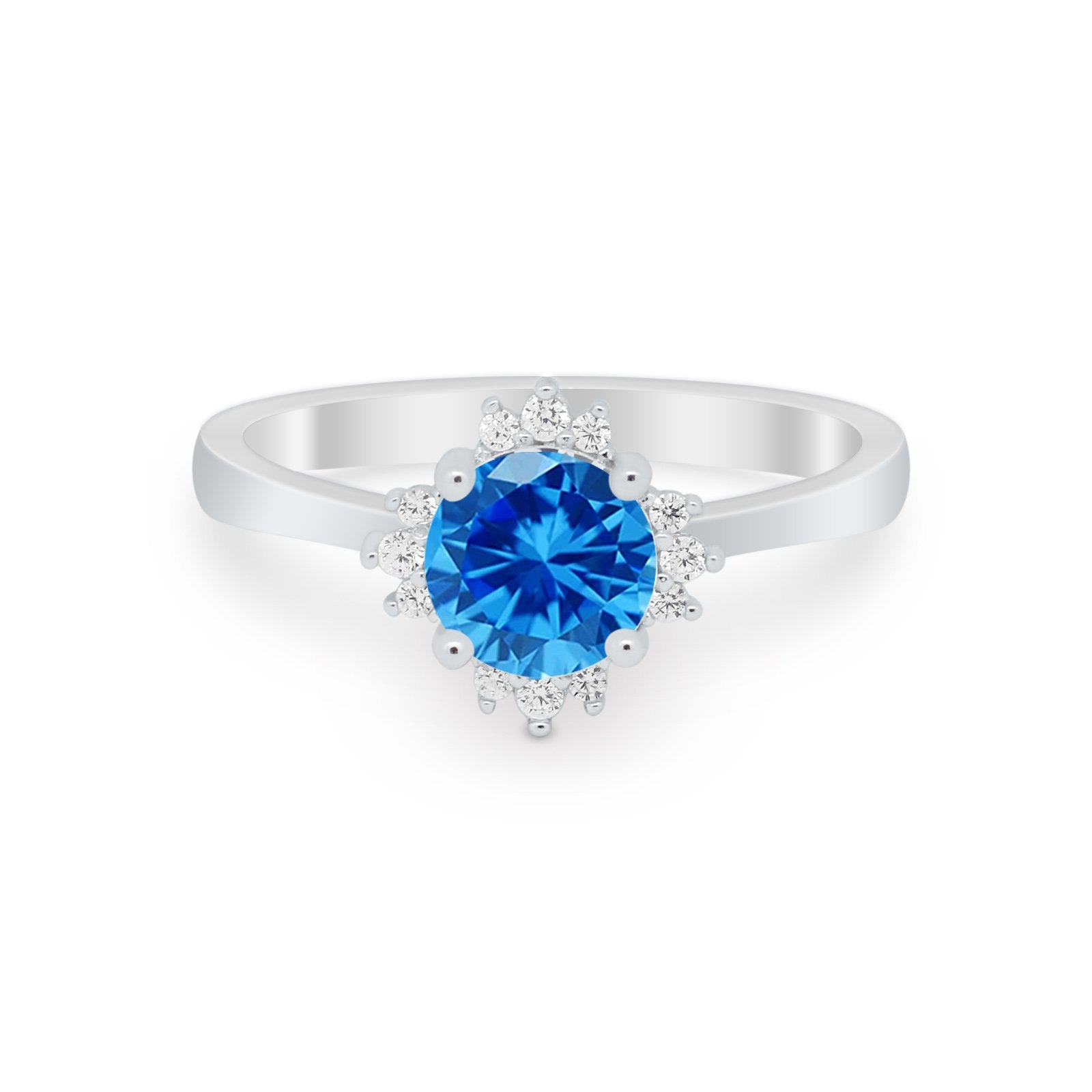 Halo Floral Art Deco Wedding Engagement Ring Round CZ 925 Sterling Silver