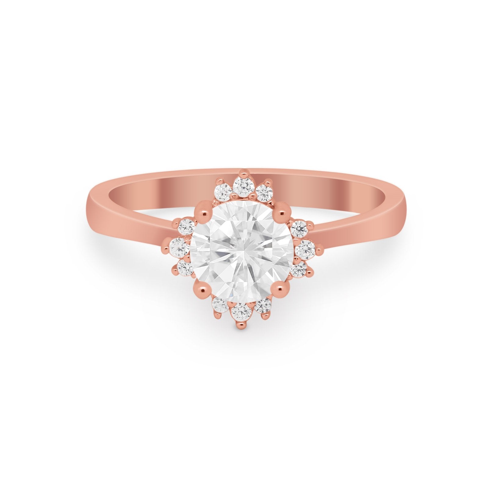 Halo Floral Art Deco Wedding Engagement Ring Round CZ 925 Sterling Silver