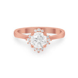 Halo Floral Art Deco Wedding Engagement Ring Round CZ 925 Sterling Silver