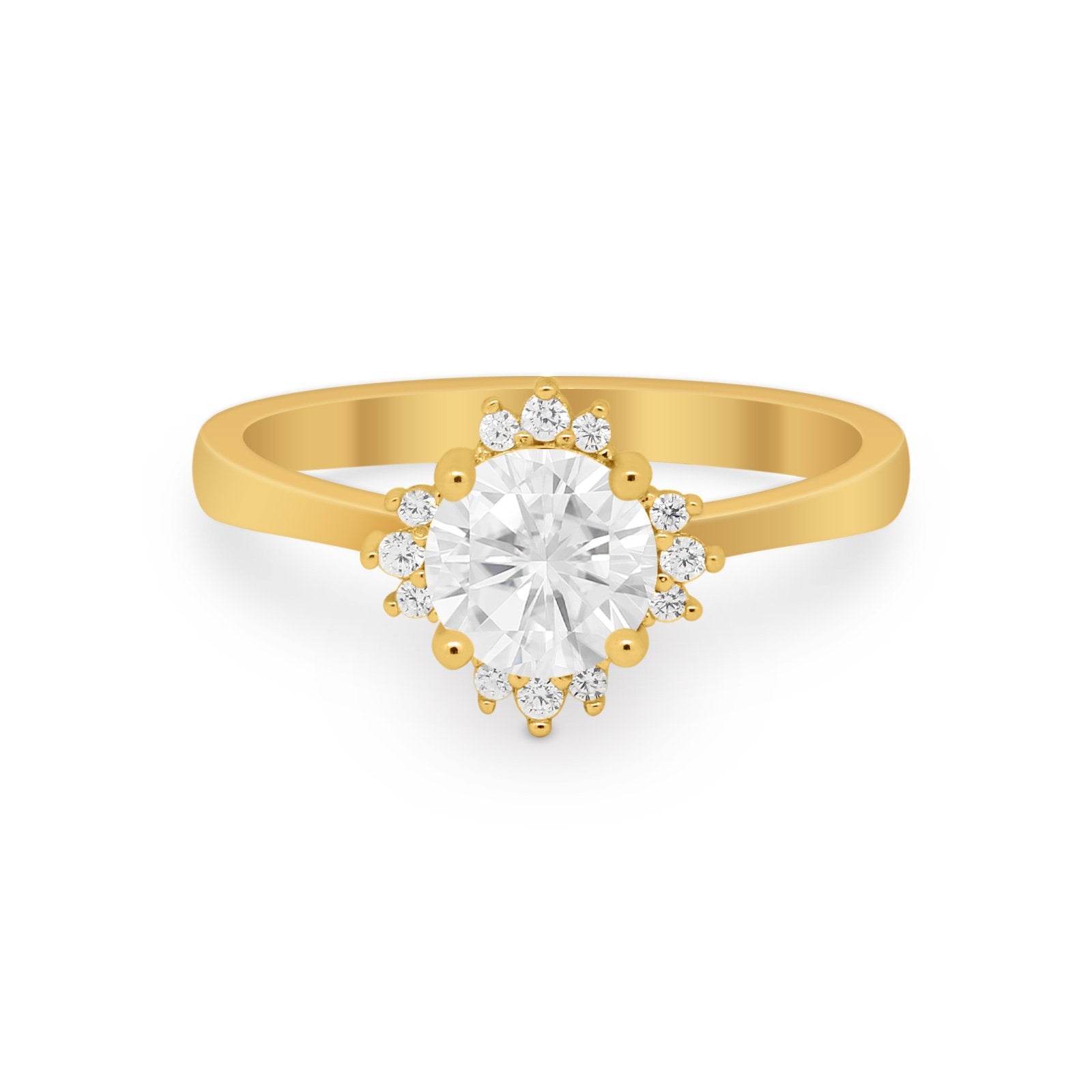 Halo Floral Art Deco Wedding Engagement Ring Round CZ 925 Sterling Silver