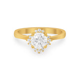 Halo Floral Art Deco Wedding Engagement Ring Round CZ 925 Sterling Silver