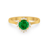 Halo Floral Art Deco Wedding Engagement Ring Round CZ 925 Sterling Silver