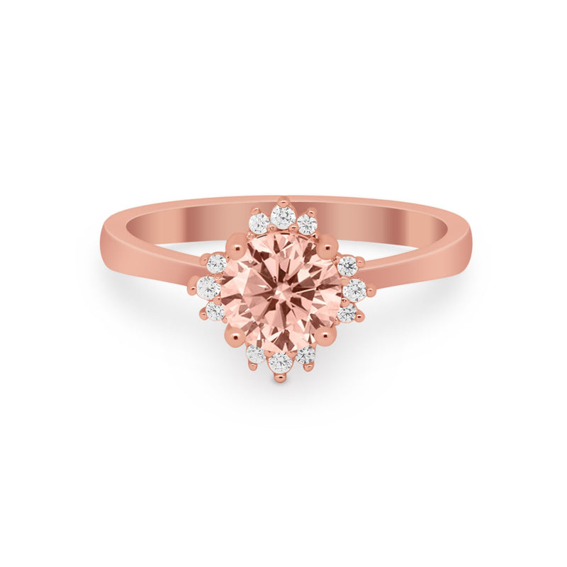 Halo Floral Art Deco Wedding Engagement Ring Round CZ 925 Sterling Silver