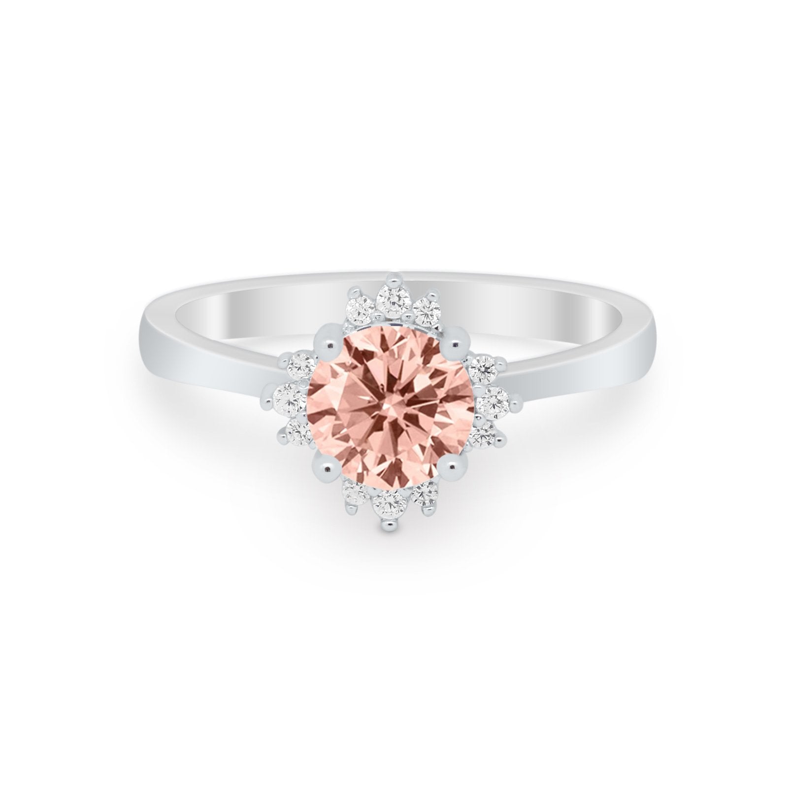 Halo Floral Art Deco Wedding Engagement Ring Round CZ 925 Sterling Silver