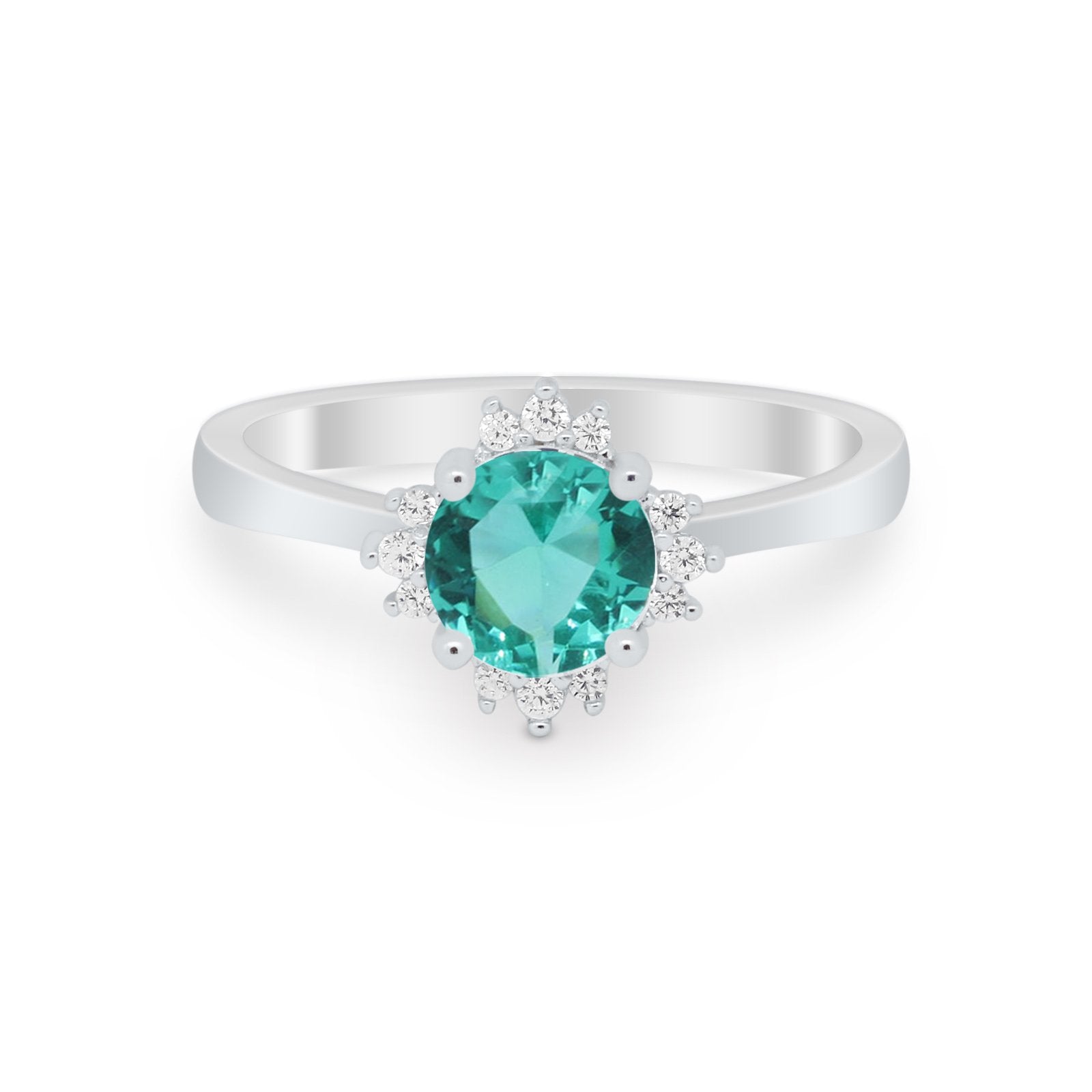 Halo Floral Art Deco Wedding Engagement Ring Round CZ 925 Sterling Silver