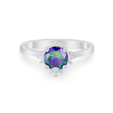 Halo Floral Art Deco Wedding Engagement Ring Round CZ 925 Sterling Silver