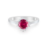 Halo Floral Art Deco Wedding Engagement Ring Round CZ 925 Sterling Silver