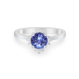 Halo Floral Art Deco Wedding Engagement Ring Round CZ 925 Sterling Silver