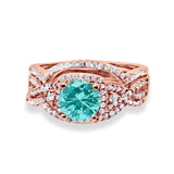 Halo Wedding Trio Piece Ring Simulated Cubic Zirconia 925 Sterling Silver