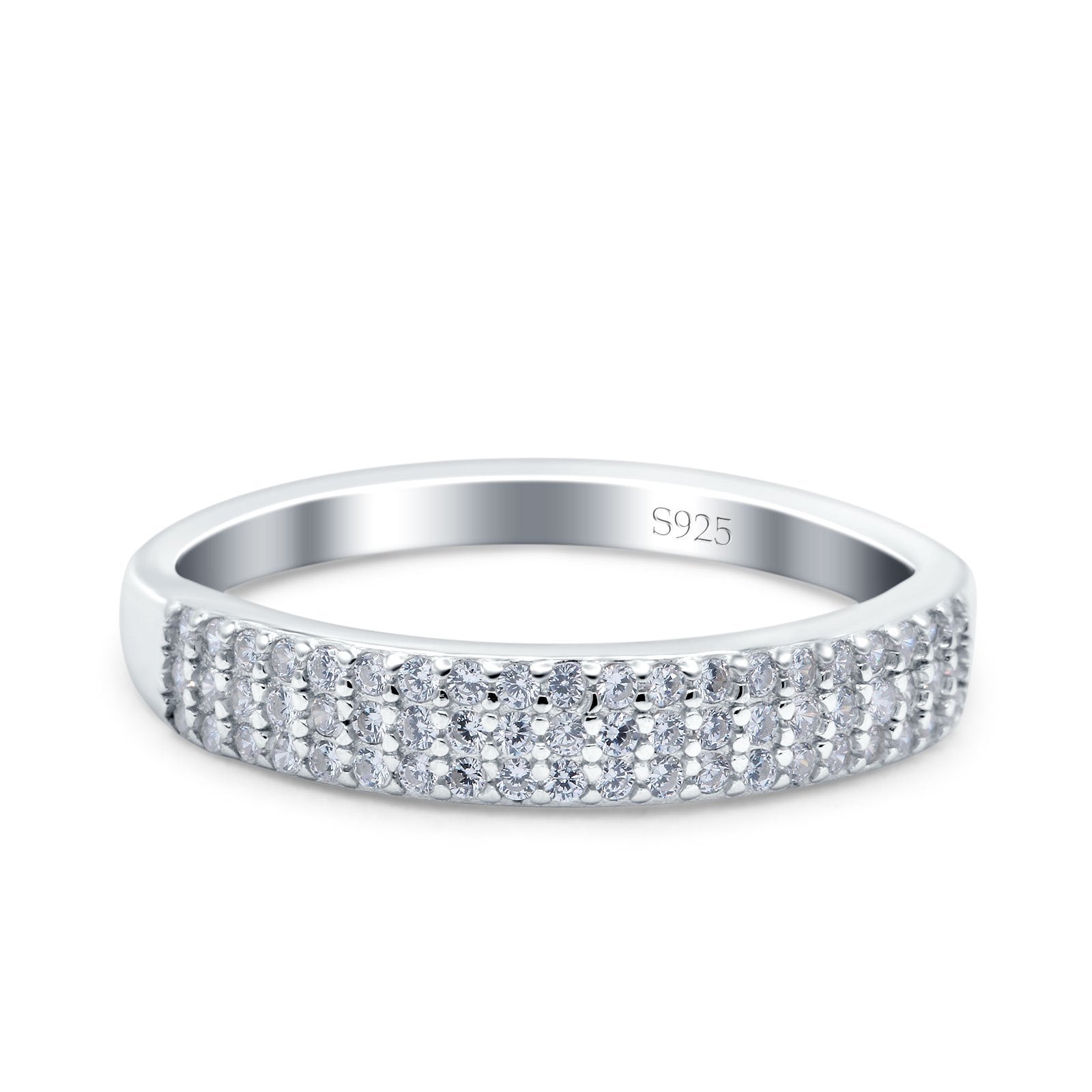 Half Eternity Ring Wedding Band Round Pave Simulated Cubic Zirconia 925 Sterling Silver (4mm)