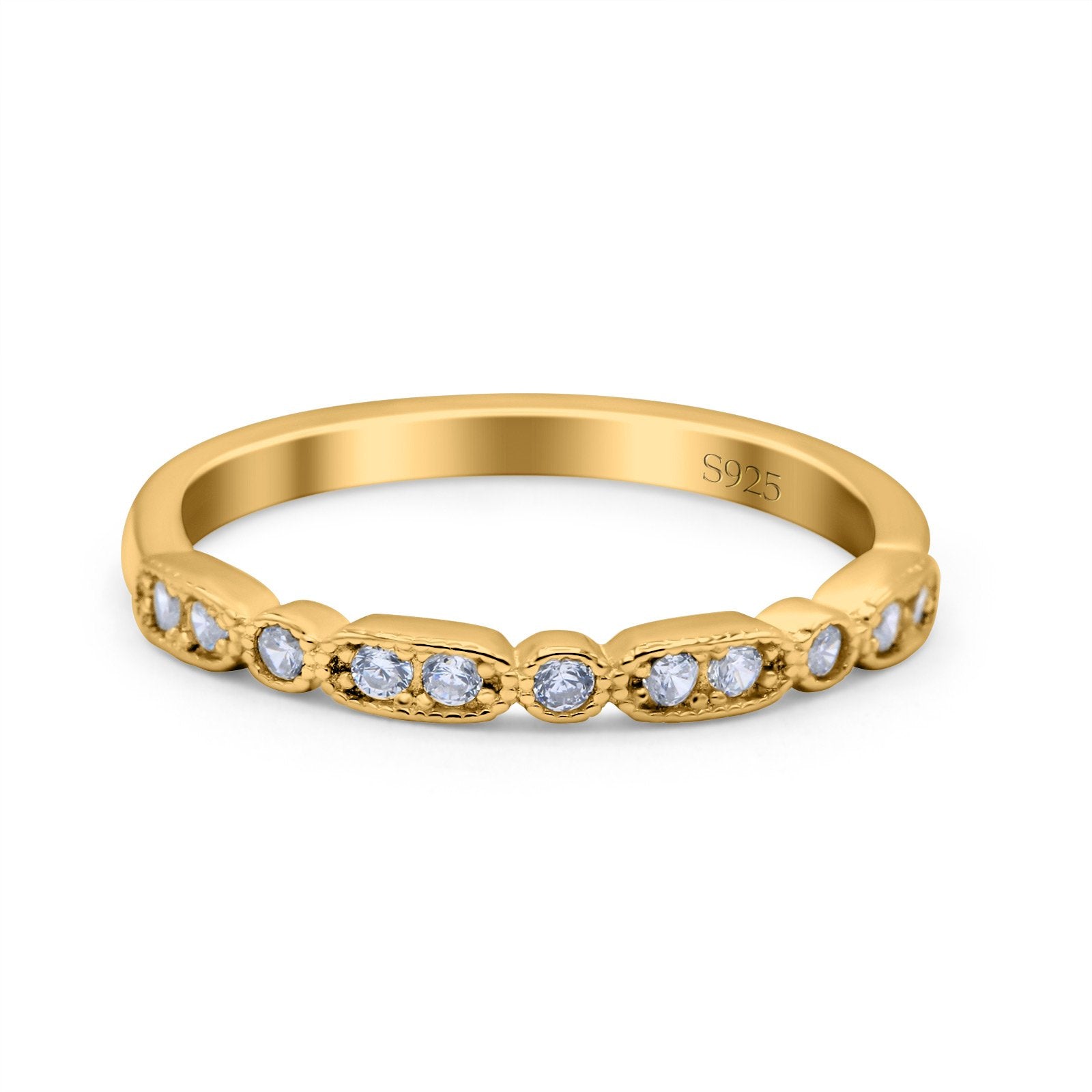 Half Eternity Ring Wedding Engagement Band Round Pave Simulated CZ 925 Sterling Silver (2.5mm)