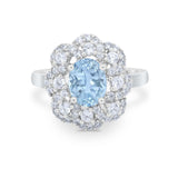 Art Deco Wedding Ring Halo Round Simulated Cubic Zirconia 925 Sterling Silver