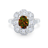 Art Deco Wedding Ring Halo Round Simulated Cubic Zirconia 925 Sterling Silver