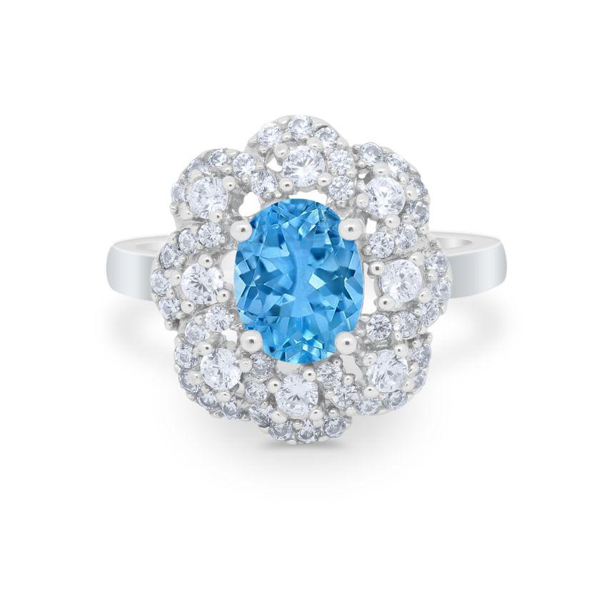 Art Deco Wedding Ring Halo Round Simulated Cubic Zirconia 925 Sterling Silver