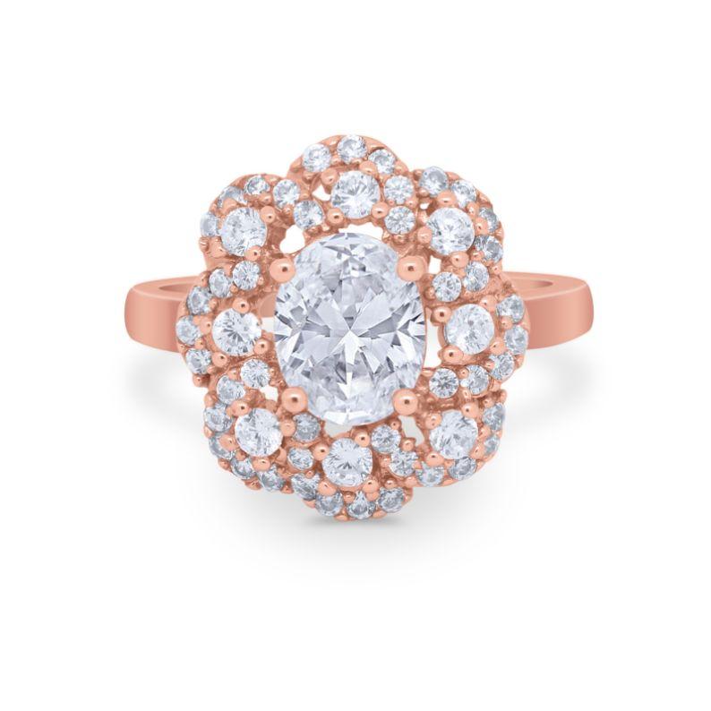 Art Deco Wedding Ring Halo Round Simulated Cubic Zirconia 925 Sterling Silver