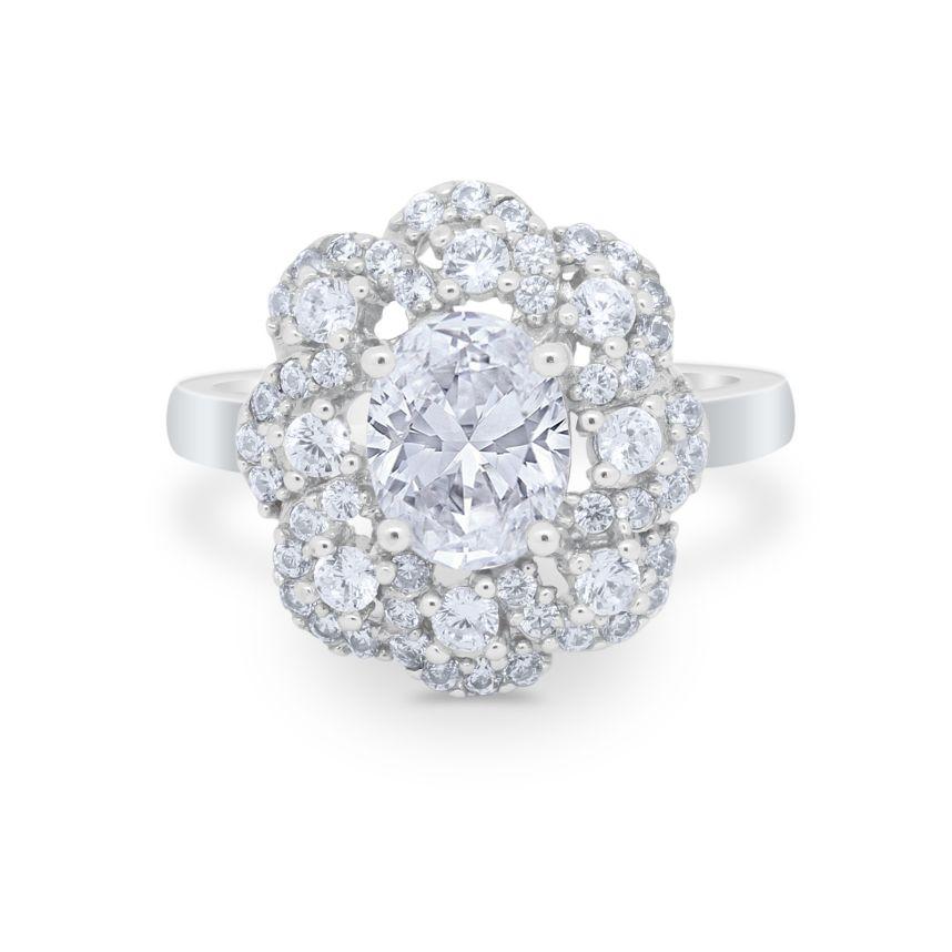 Art Deco Wedding Ring Halo Round Simulated Cubic Zirconia 925 Sterling Silver