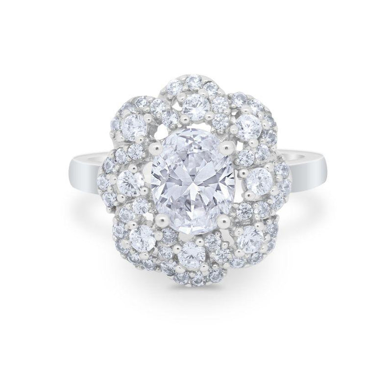 Art Deco Wedding Ring Halo Round Simulated Cubic Zirconia 925 Sterling Silver