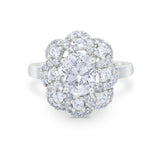 Art Deco Wedding Ring Halo Round Simulated Cubic Zirconia 925 Sterling Silver