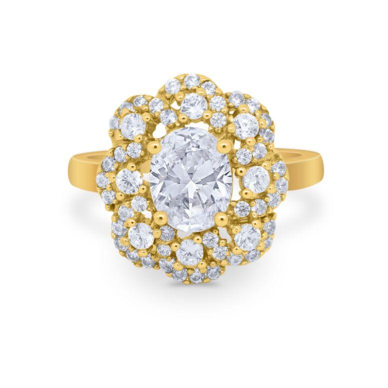 Art Deco Wedding Ring Halo Round Simulated Cubic Zirconia 925 Sterling Silver
