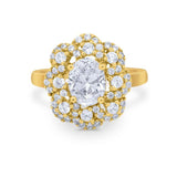 Art Deco Wedding Ring Halo Round Simulated Cubic Zirconia 925 Sterling Silver
