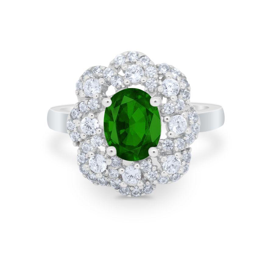 Art Deco Wedding Ring Halo Round Simulated Cubic Zirconia 925 Sterling Silver