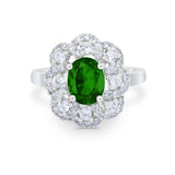 Art Deco Wedding Ring Halo Round Simulated Cubic Zirconia 925 Sterling Silver