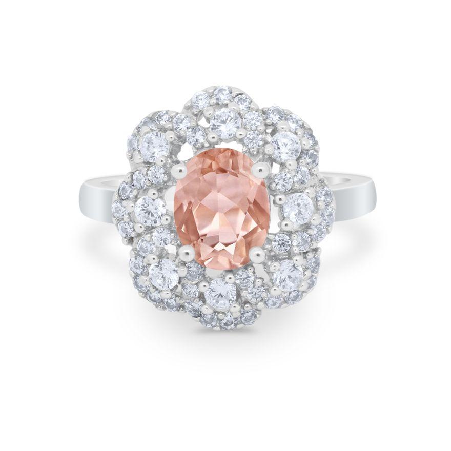 Art Deco Wedding Ring Halo Round Simulated Cubic Zirconia 925 Sterling Silver