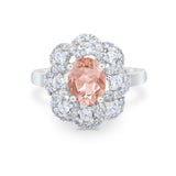 Art Deco Wedding Ring Halo Round Simulated Cubic Zirconia 925 Sterling Silver
