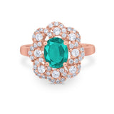 Art Deco Wedding Ring Halo Round Simulated Cubic Zirconia 925 Sterling Silver