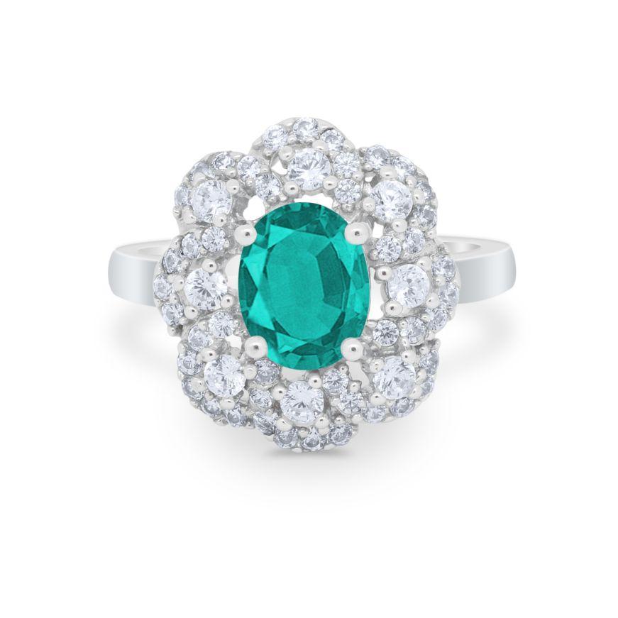 Art Deco Wedding Ring Halo Round Simulated Cubic Zirconia 925 Sterling Silver