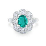 Art Deco Wedding Ring Halo Round Simulated Cubic Zirconia 925 Sterling Silver