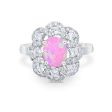 Art Deco Wedding Ring Halo Round Simulated Cubic Zirconia 925 Sterling Silver