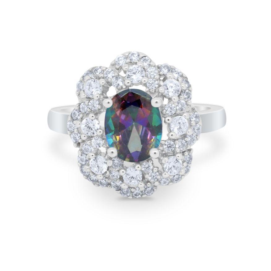 Art Deco Wedding Ring Halo Round Simulated Cubic Zirconia 925 Sterling Silver