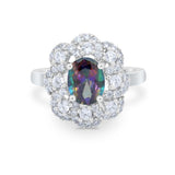 Art Deco Wedding Ring Halo Round Simulated Cubic Zirconia 925 Sterling Silver
