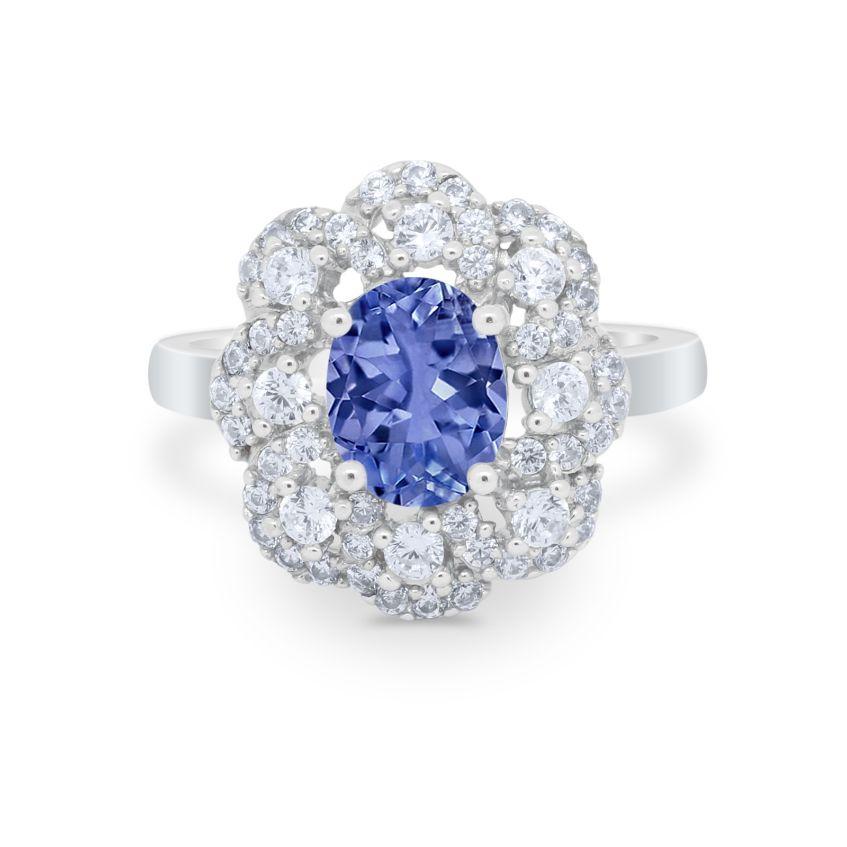 Art Deco Wedding Ring Halo Round Simulated Cubic Zirconia 925 Sterling Silver