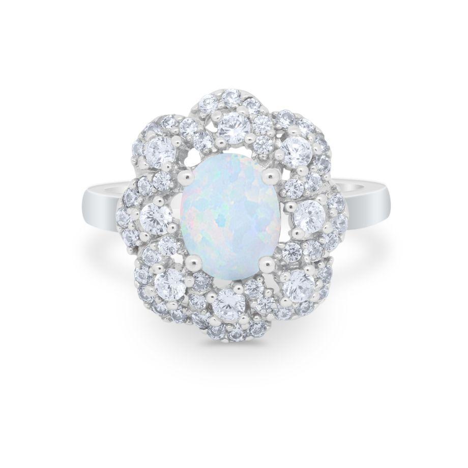 Art Deco Wedding Ring Halo Round Simulated Cubic Zirconia 925 Sterling Silver