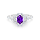 Oval Wedding Ring Vintage Round Simulated Cubic Zirconia 925 Sterling Silver