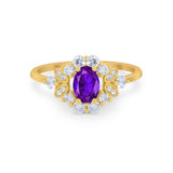 Oval Wedding Ring Vintage Round Simulated Cubic Zirconia 925 Sterling Silver