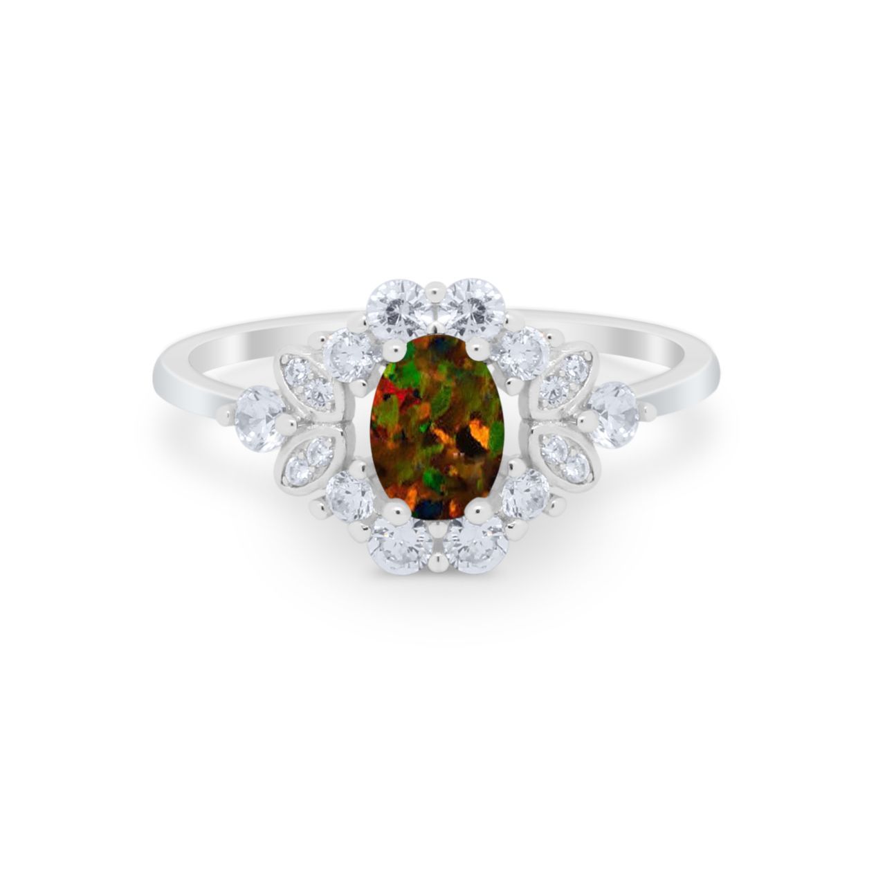 Oval Wedding Ring Vintage Round Simulated Cubic Zirconia 925 Sterling Silver