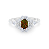 Oval Wedding Ring Vintage Round Simulated Cubic Zirconia 925 Sterling Silver