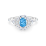 Oval Wedding Ring Vintage Round Simulated Cubic Zirconia 925 Sterling Silver