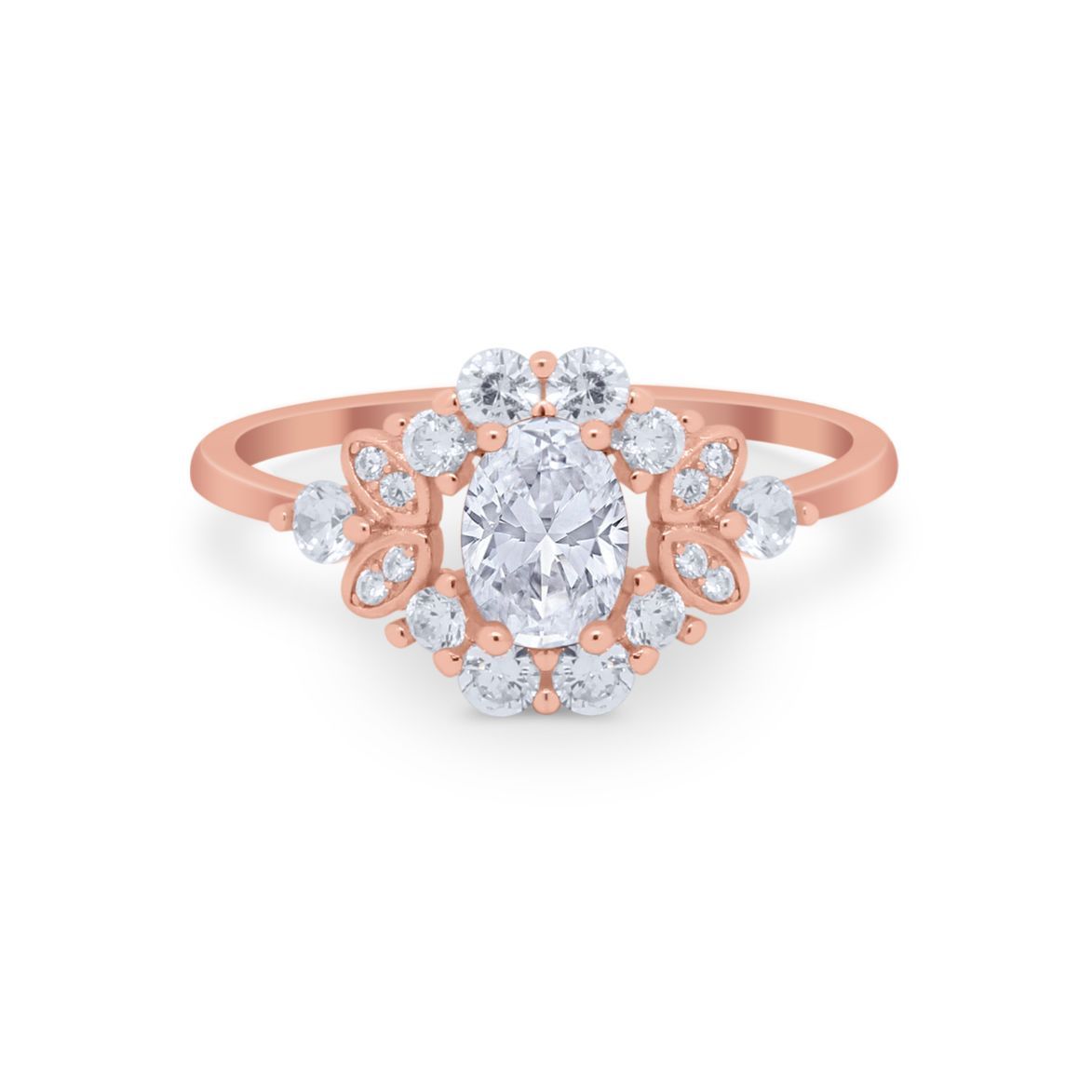 Oval Wedding Ring Vintage Round Simulated Cubic Zirconia 925 Sterling Silver