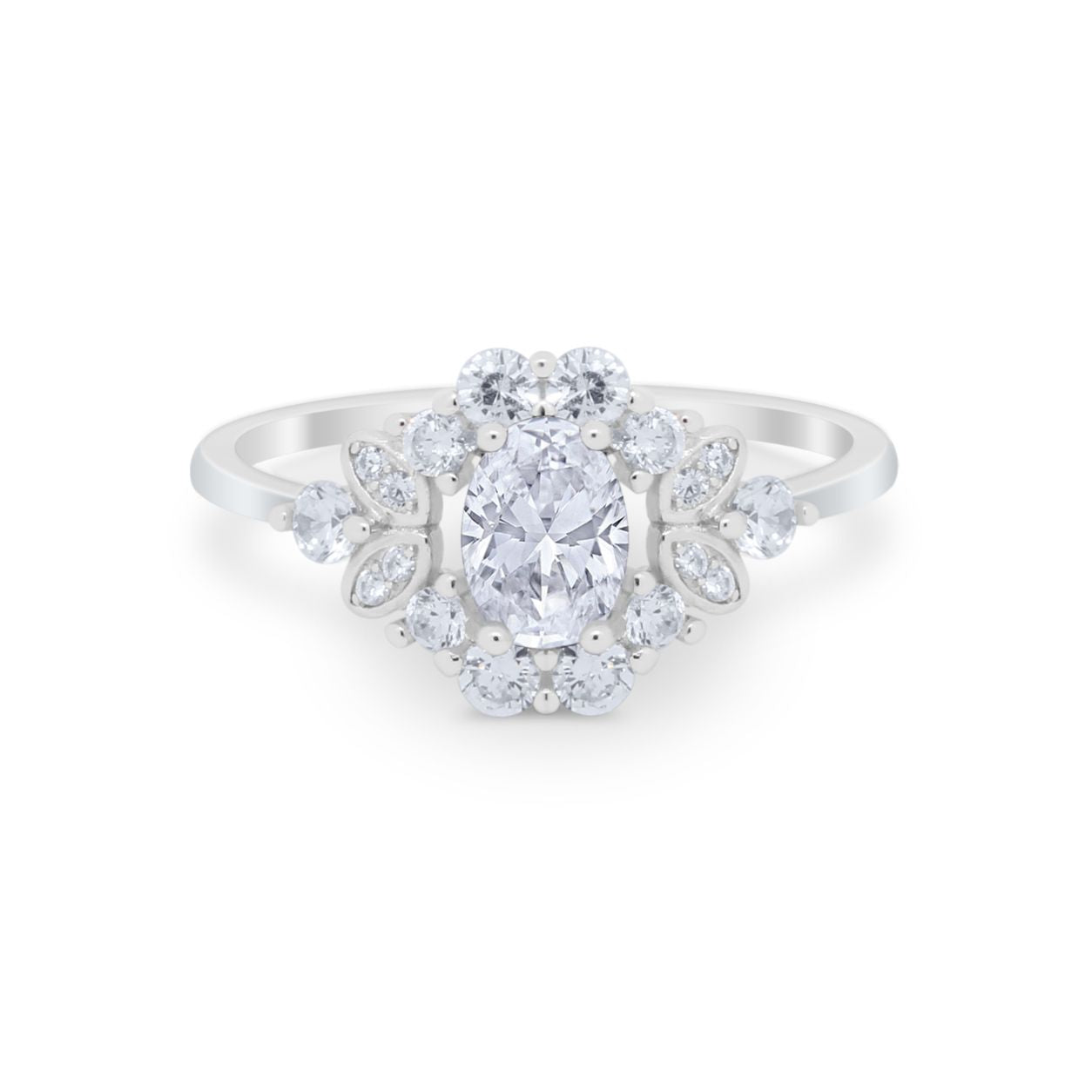 Oval Wedding Ring Vintage Round Simulated Cubic Zirconia 925 Sterling Silver